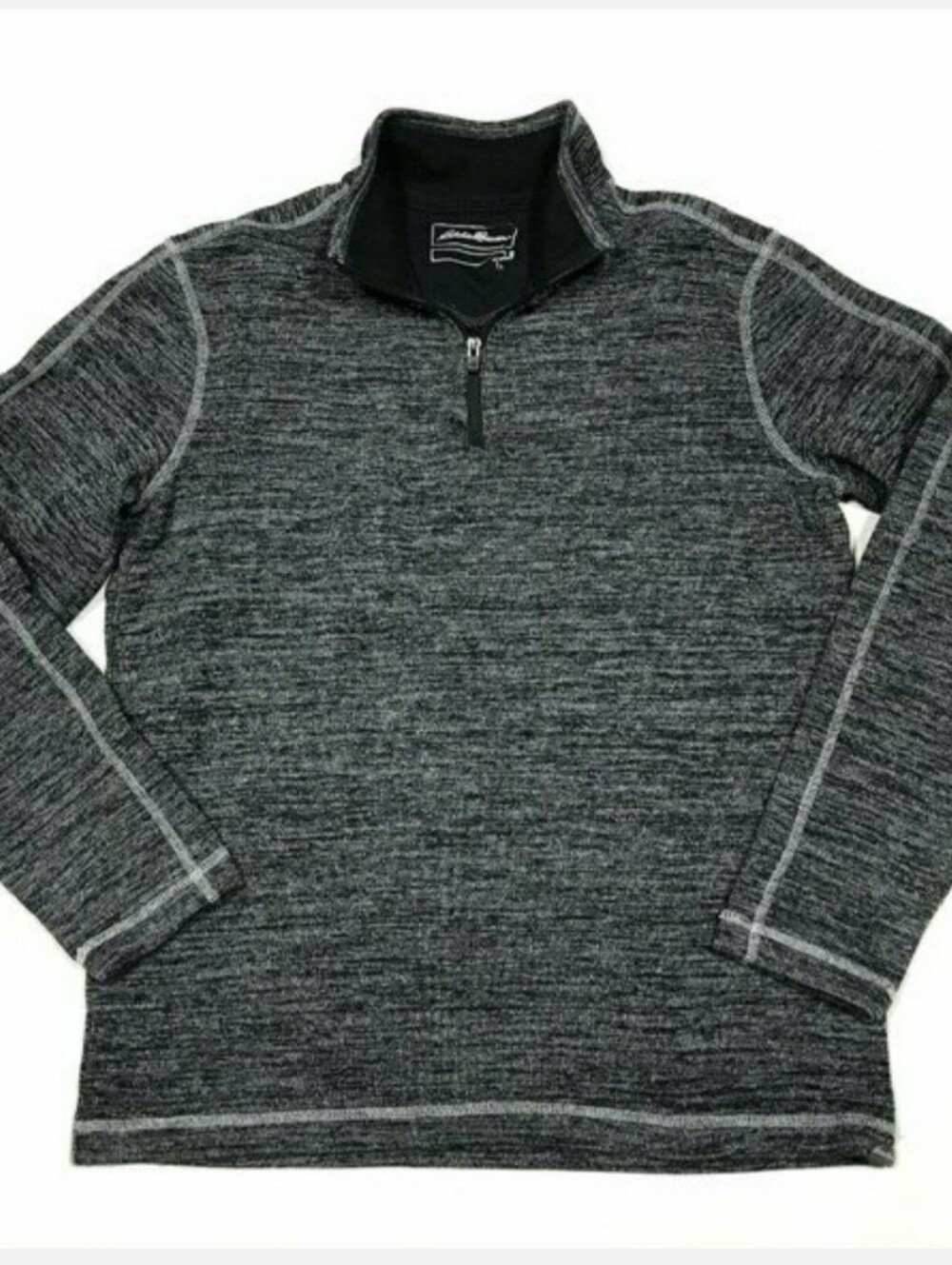 Eddie Bauer Heather Black 1/4 Zip Mock Neck Pullover Sweater Men's Large